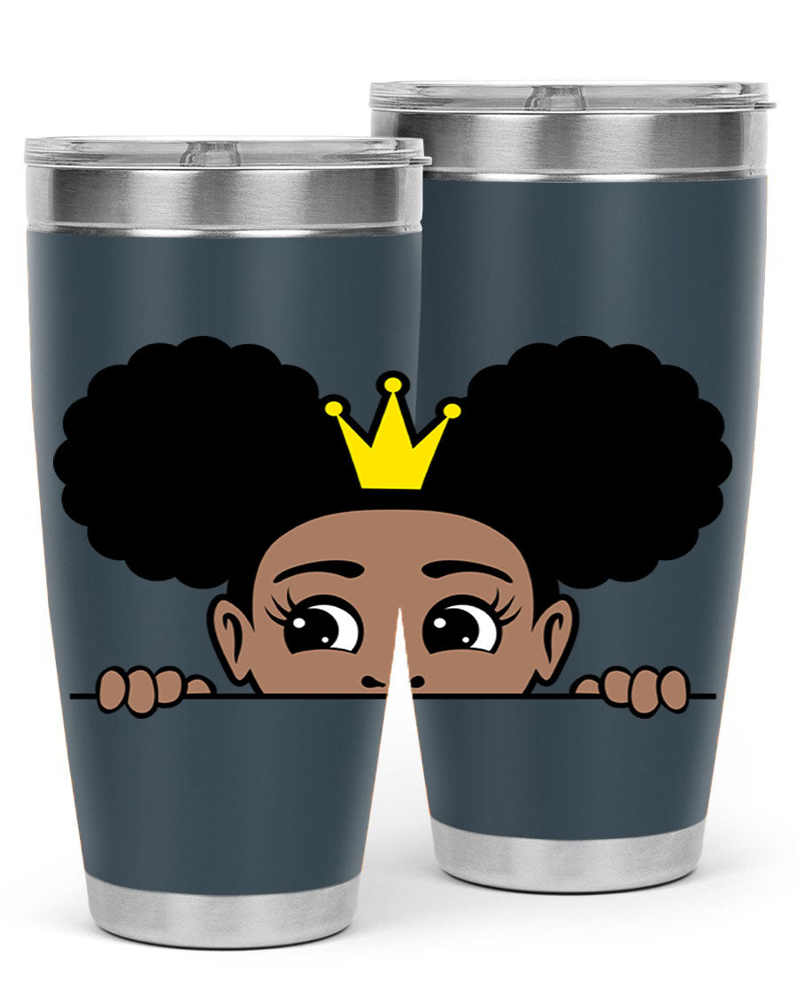 Crown Afro Puffs 51# Tumbler featuring a stylish design, double wall vacuum insulation, and a press-in drink-thru lid, perfect for women and girls.