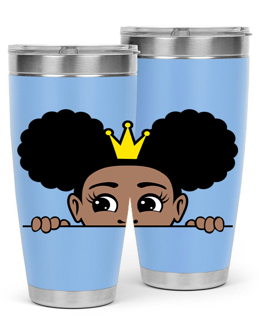 Crown Afro Puffs 51# Tumbler featuring a stylish design, double wall vacuum insulation, and a press-in drink-thru lid, perfect for women and girls.