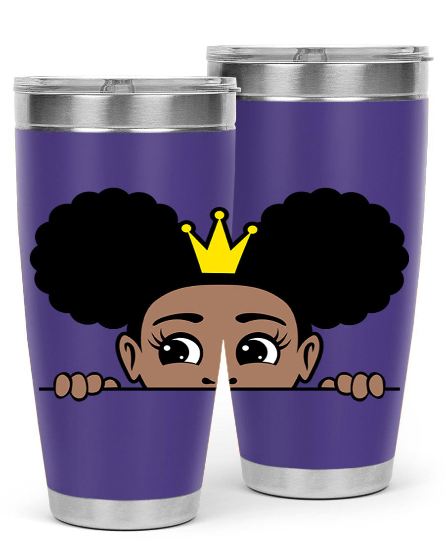 Crown Afro Puffs 51# Tumbler featuring a stylish design, double wall vacuum insulation, and a press-in drink-thru lid, perfect for women and girls.