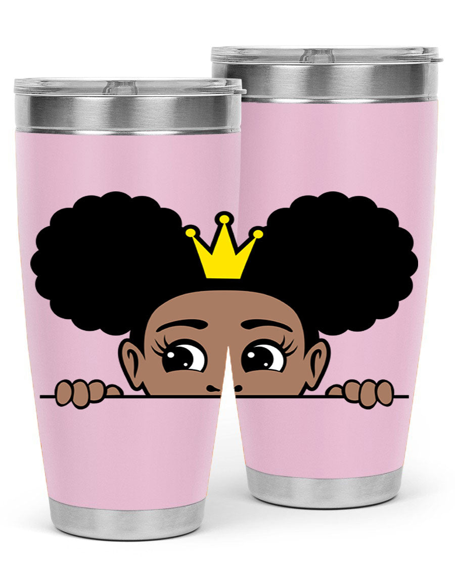 Crown Afro Puffs 51# Tumbler featuring a stylish design, double wall vacuum insulation, and a press-in drink-thru lid, perfect for women and girls.