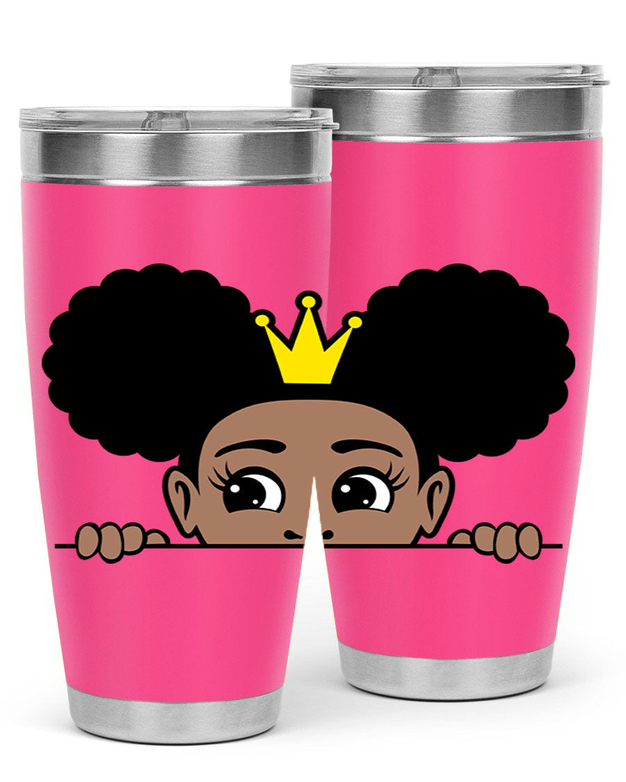Crown Afro Puffs 51# Tumbler featuring a stylish design, double wall vacuum insulation, and a press-in drink-thru lid, perfect for women and girls.