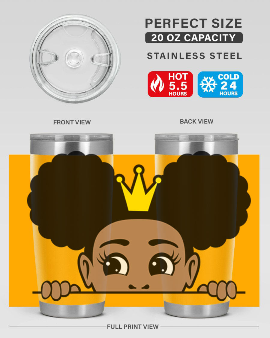 Crown Afro Puffs 51# Tumbler featuring a stylish design, double wall vacuum insulation, and a press-in drink-thru lid, perfect for women and girls.