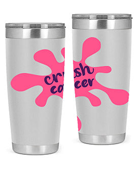 Crush Cancer Style 14# Tumbler, a 20oz double wall vacuum stainless steel tumbler with a vibrant design supporting breast cancer awareness.