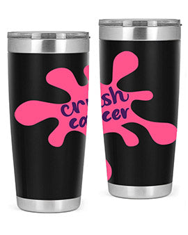 Crush Cancer Style 14# Tumbler, a 20oz double wall vacuum stainless steel tumbler with a vibrant design supporting breast cancer awareness.