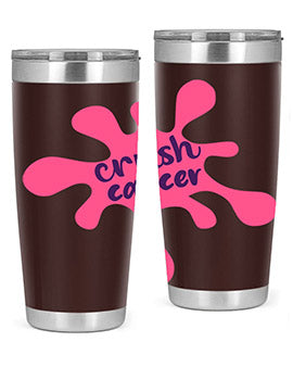 Crush Cancer Style 14# Tumbler, a 20oz double wall vacuum stainless steel tumbler with a vibrant design supporting breast cancer awareness.