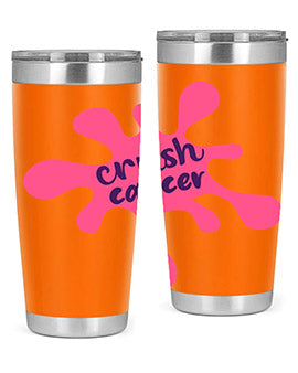 Crush Cancer Style 14# Tumbler, a 20oz double wall vacuum stainless steel tumbler with a vibrant design supporting breast cancer awareness.