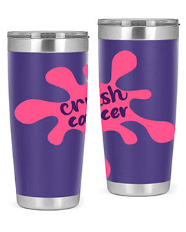 Crush Cancer Style 14# Tumbler, a 20oz double wall vacuum stainless steel tumbler with a vibrant design supporting breast cancer awareness.