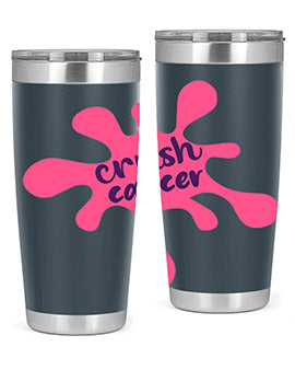 Crush Cancer Style 14# Tumbler, a 20oz double wall vacuum stainless steel tumbler with a vibrant design supporting breast cancer awareness.