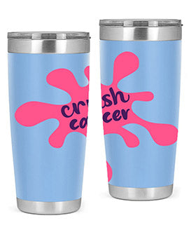 Crush Cancer Style 14# Tumbler, a 20oz double wall vacuum stainless steel tumbler with a vibrant design supporting breast cancer awareness.