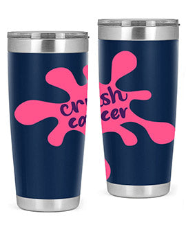 Crush Cancer Style 14# Tumbler, a 20oz double wall vacuum stainless steel tumbler with a vibrant design supporting breast cancer awareness.