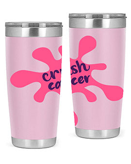 Crush Cancer Style 14# Tumbler, a 20oz double wall vacuum stainless steel tumbler with a vibrant design supporting breast cancer awareness.