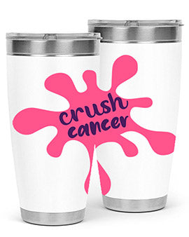 Crush Cancer Style 14# Tumbler, a 20oz double wall vacuum stainless steel tumbler with a vibrant design supporting breast cancer awareness.