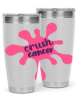 Crush Cancer Style 14# Tumbler, a 20oz double wall vacuum stainless steel tumbler with a vibrant design supporting breast cancer awareness.
