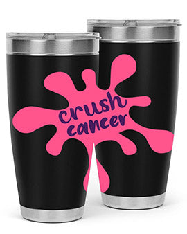 Crush Cancer Style 14# Tumbler, a 20oz double wall vacuum stainless steel tumbler with a vibrant design supporting breast cancer awareness.