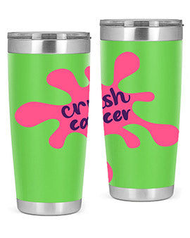 Crush Cancer Style 14# Tumbler, a 20oz double wall vacuum stainless steel tumbler with a vibrant design supporting breast cancer awareness.