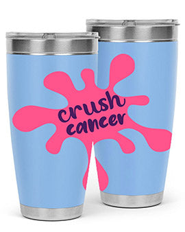 Crush Cancer Style 14# Tumbler, a 20oz double wall vacuum stainless steel tumbler with a vibrant design supporting breast cancer awareness.