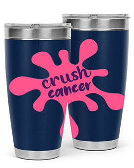 Crush Cancer Style 14# Tumbler, a 20oz double wall vacuum stainless steel tumbler with a vibrant design supporting breast cancer awareness.
