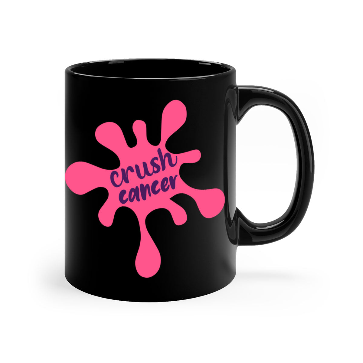 Crush Cancer Style 18# Mug featuring a glossy finish, colored handle, and interior, available in multiple colors and sizes.