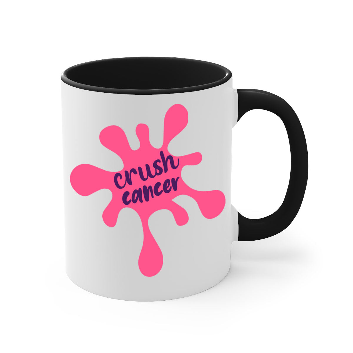 Crush Cancer Style 18# Mug featuring a glossy finish, colored handle, and interior, available in multiple colors and sizes.