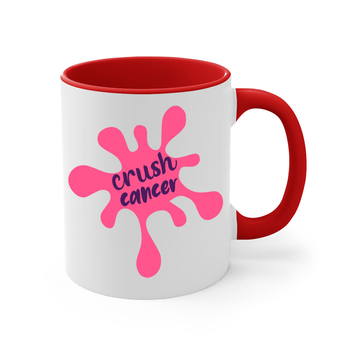 Crush Cancer Style 18# Mug featuring a glossy finish, colored handle, and interior, available in multiple colors and sizes.
