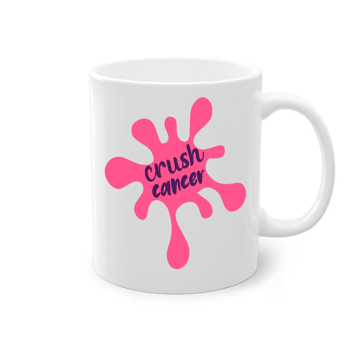 Crush Cancer Style 18# Mug featuring a glossy finish, colored handle, and interior, available in multiple colors and sizes.