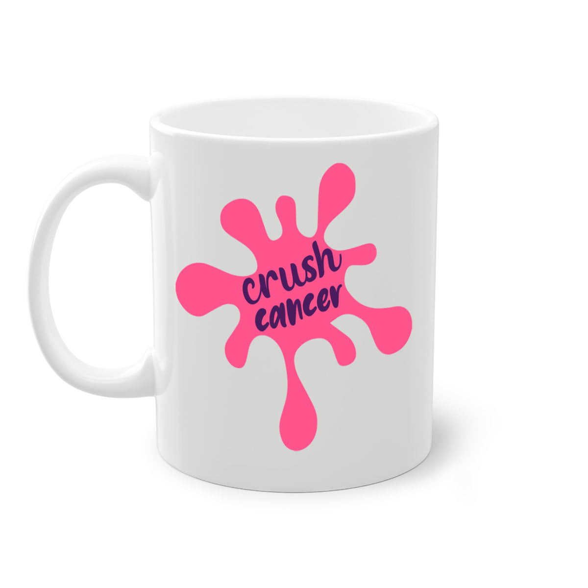 Crush Cancer Style 18# Mug featuring a glossy finish, colored handle, and interior, available in multiple colors and sizes.