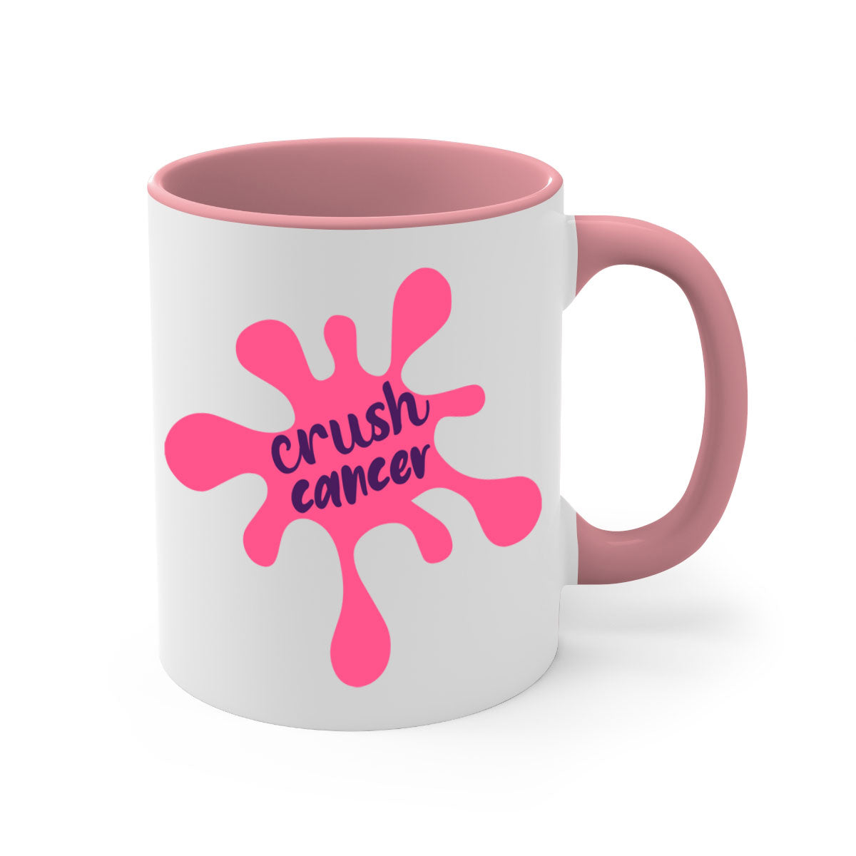 Crush Cancer Style 18# Mug featuring a glossy finish, colored handle, and interior, available in multiple colors and sizes.