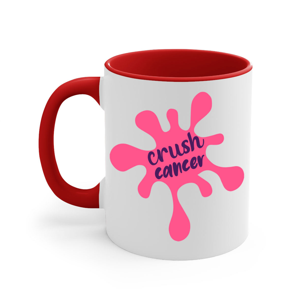 Crush Cancer Style 18# Mug featuring a glossy finish, colored handle, and interior, available in multiple colors and sizes.