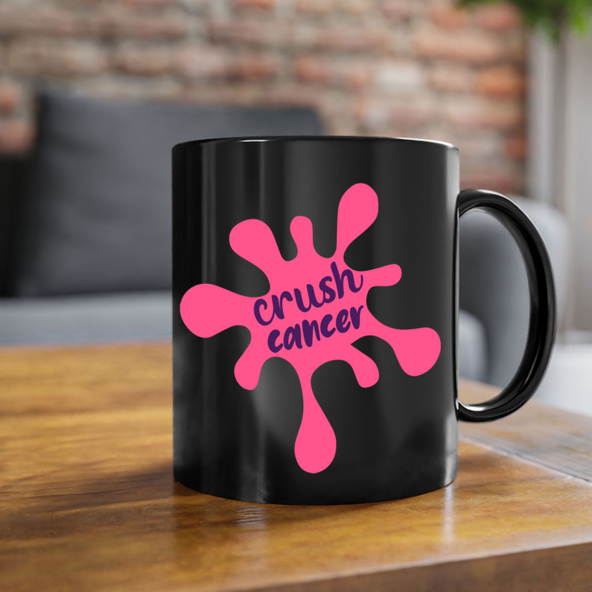 Crush Cancer Style 18# Mug featuring a glossy finish, colored handle, and interior, available in multiple colors and sizes.