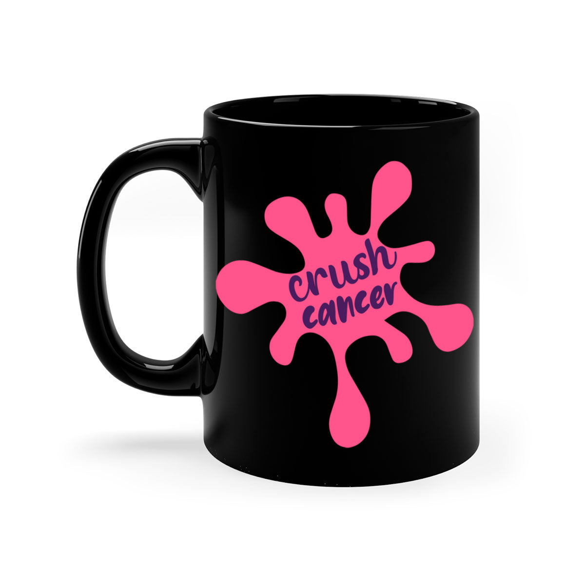 Crush Cancer Style 18# Mug featuring a glossy finish, colored handle, and interior, available in multiple colors and sizes.