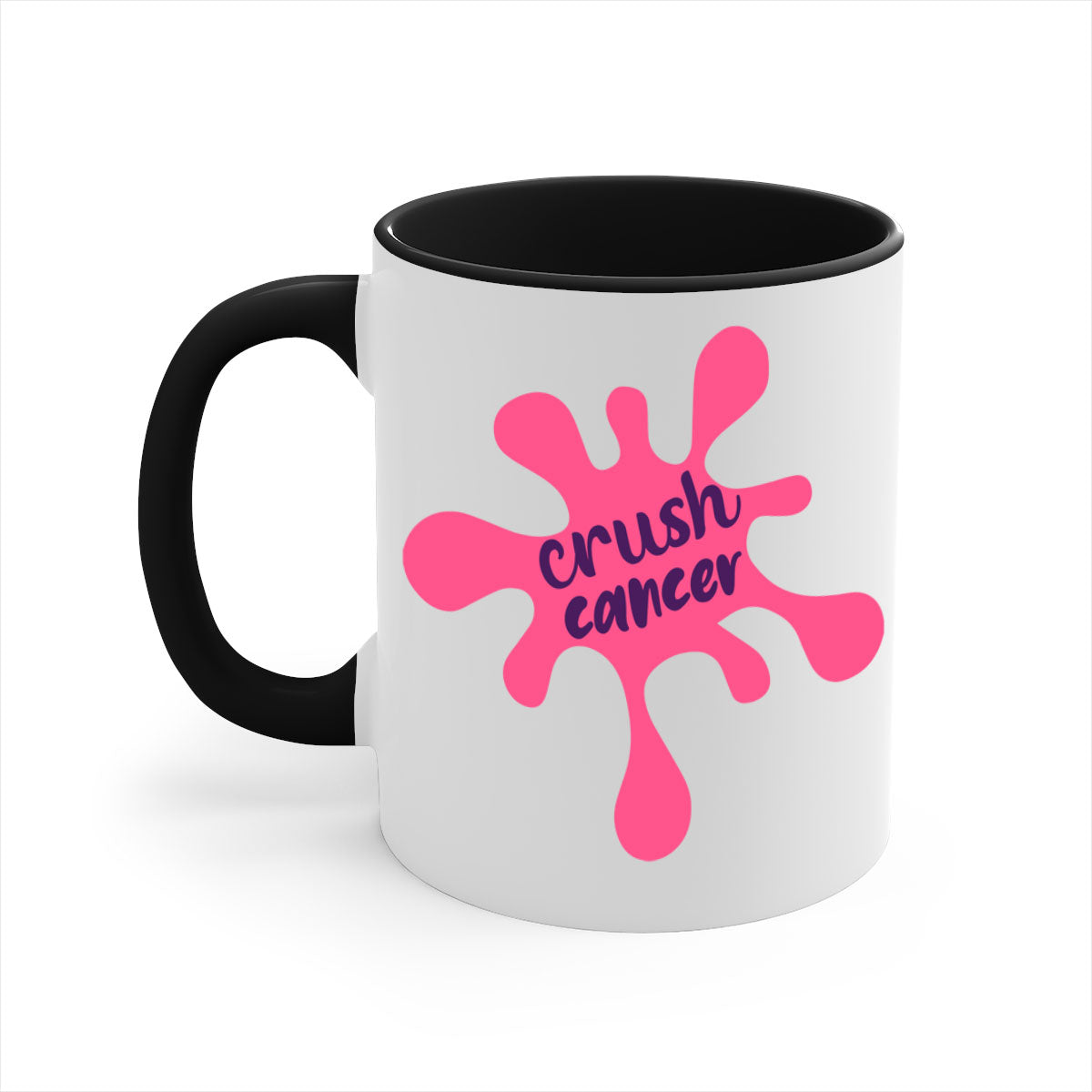 Crush Cancer Style 18# Mug featuring a glossy finish, colored handle, and interior, available in multiple colors and sizes.