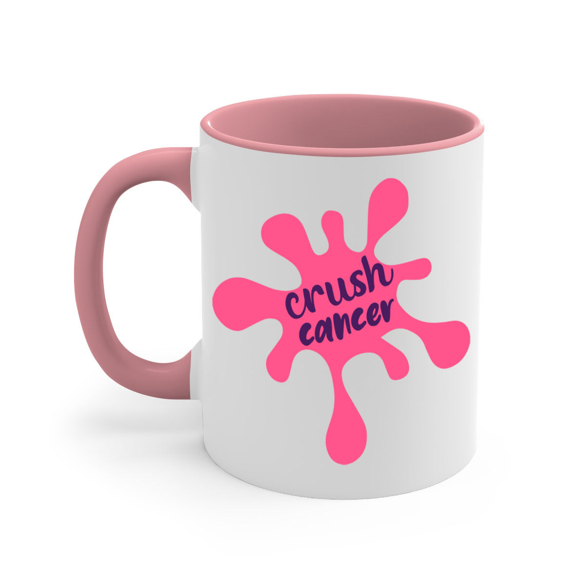 Crush Cancer Style 18# Mug featuring a glossy finish, colored handle, and interior, available in multiple colors and sizes.