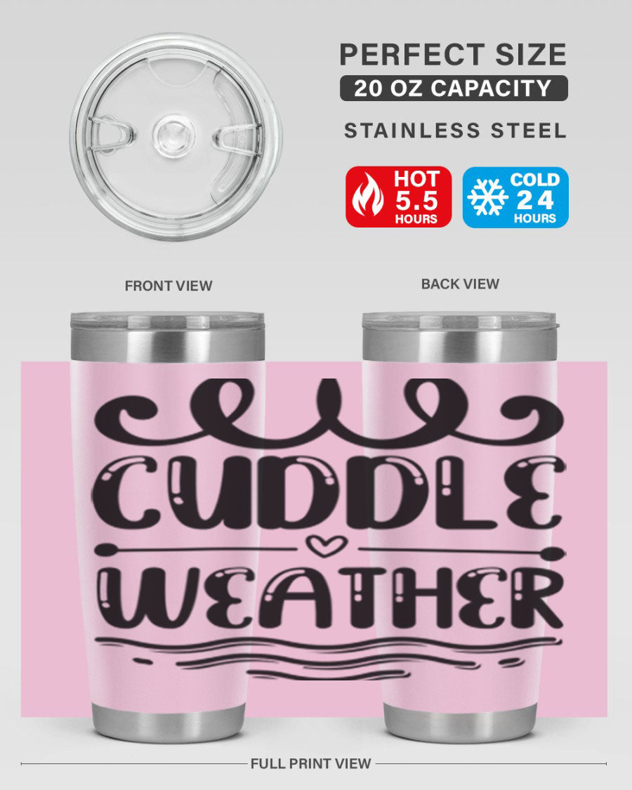 Cuddle Weather 86# winter tumbler in stainless steel with a cozy design, perfect for hot and cold beverages.
