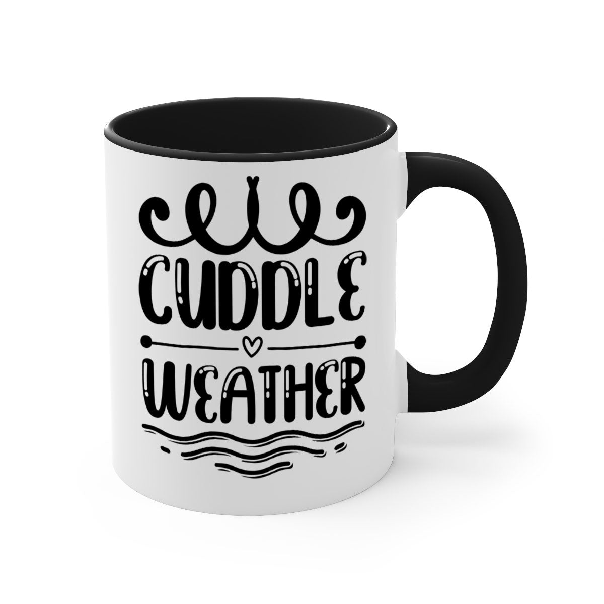 Cuddle Weather 86# Mug featuring a glossy finish and colored handle, available in multiple colors and sizes.