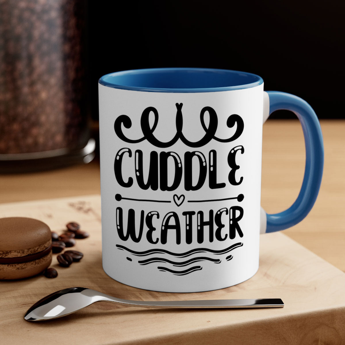 Cuddle Weather 86# Mug featuring a glossy finish and colored handle, available in multiple colors and sizes.