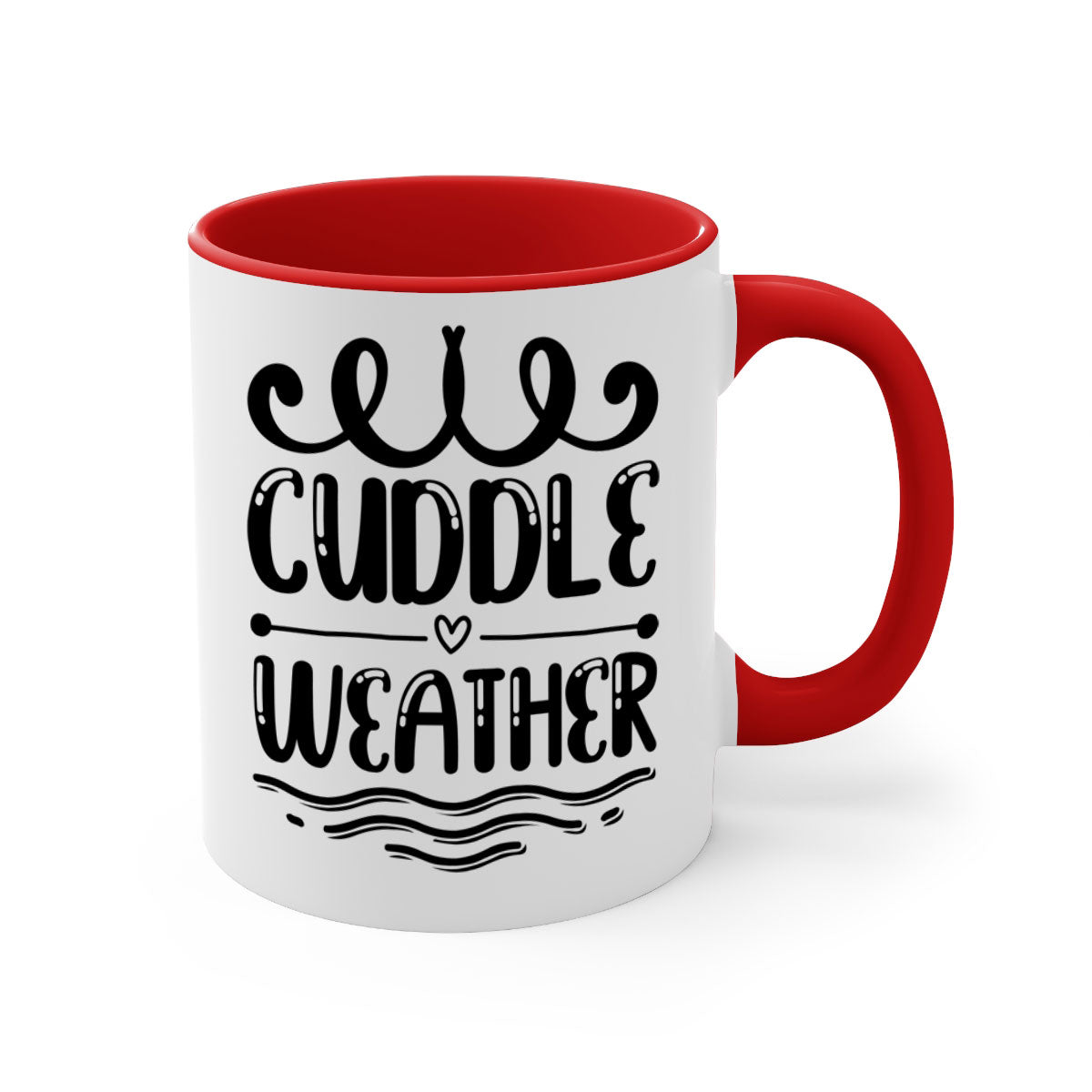 Cuddle Weather 86# Mug featuring a glossy finish and colored handle, available in multiple colors and sizes.