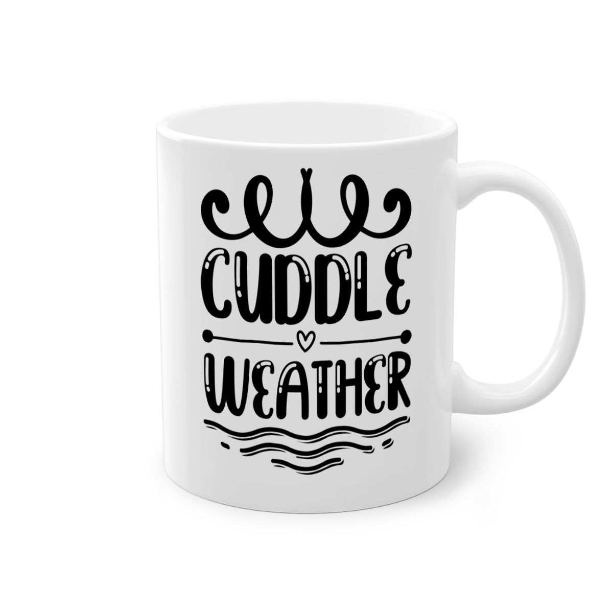 Cuddle Weather 86# Mug featuring a glossy finish and colored handle, available in multiple colors and sizes.