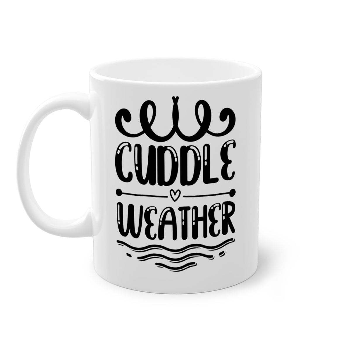Cuddle Weather 86# Mug featuring a glossy finish and colored handle, available in multiple colors and sizes.