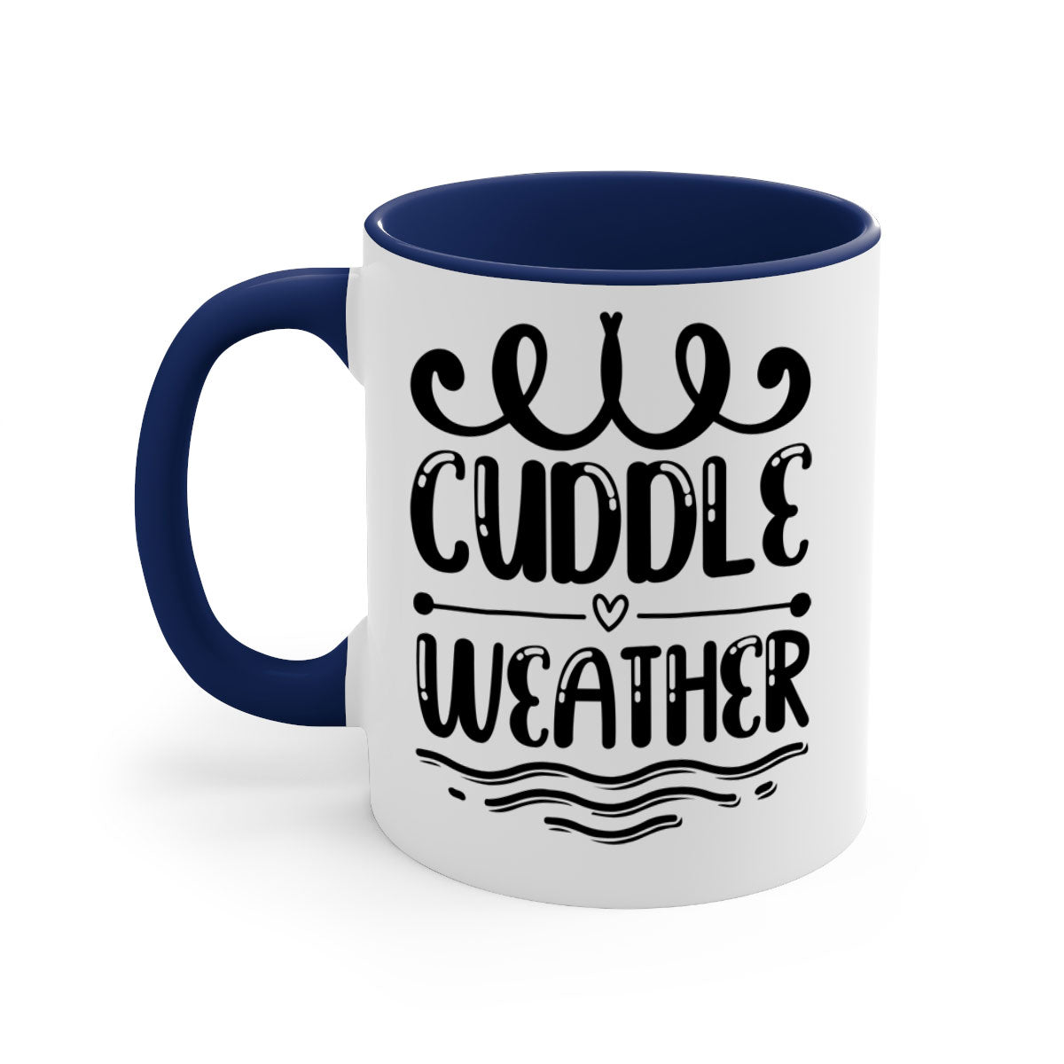 Cuddle Weather 86# Mug featuring a glossy finish and colored handle, available in multiple colors and sizes.