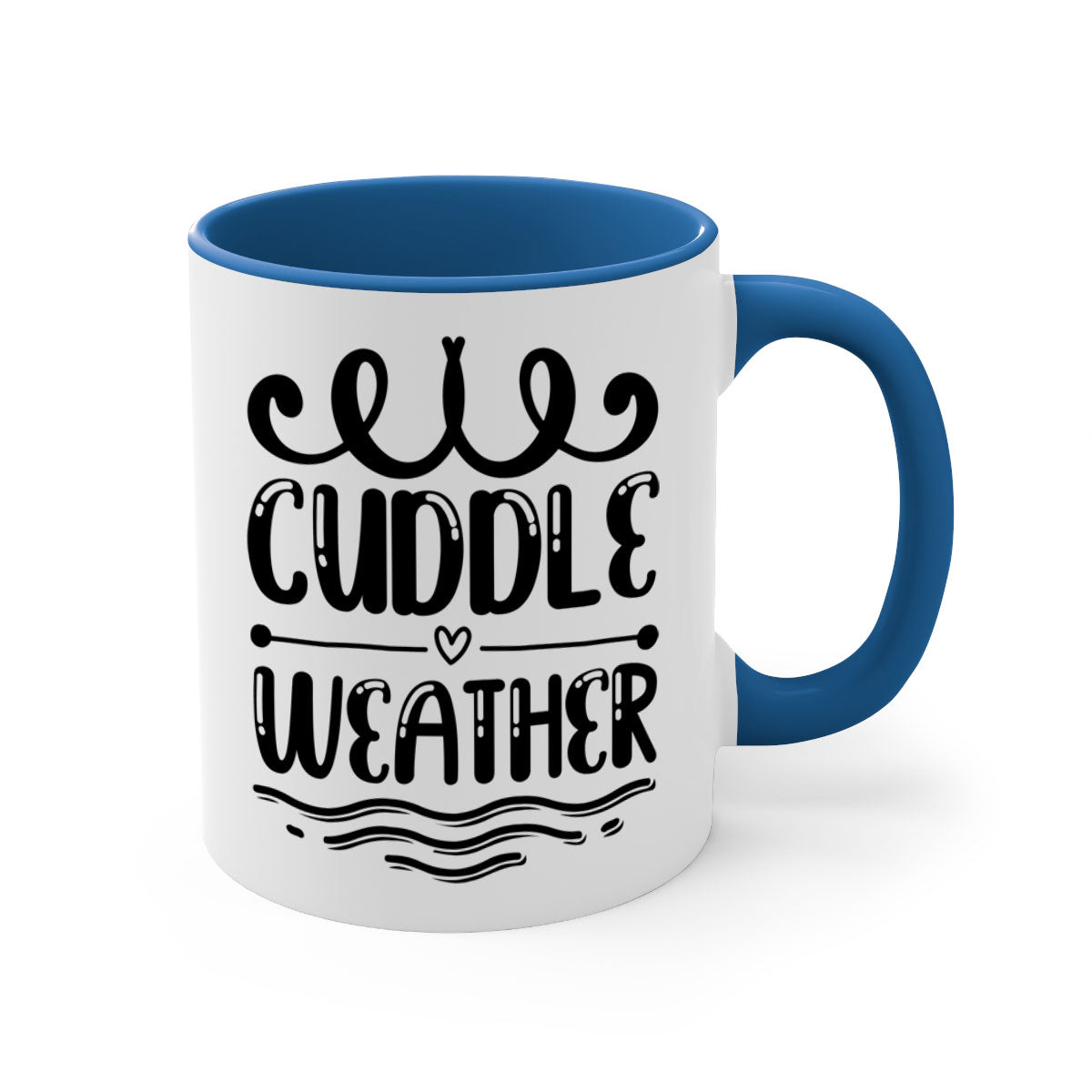 Cuddle Weather 86# Mug featuring a glossy finish and colored handle, available in multiple colors and sizes.