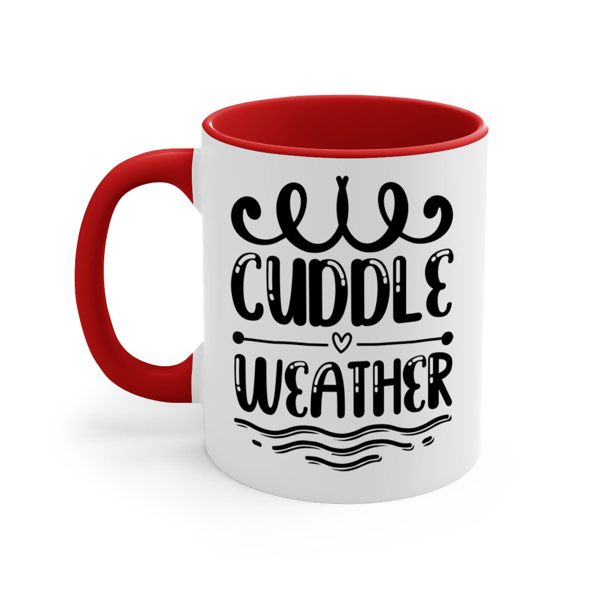 Cuddle Weather 86# Mug featuring a glossy finish and colored handle, available in multiple colors and sizes.