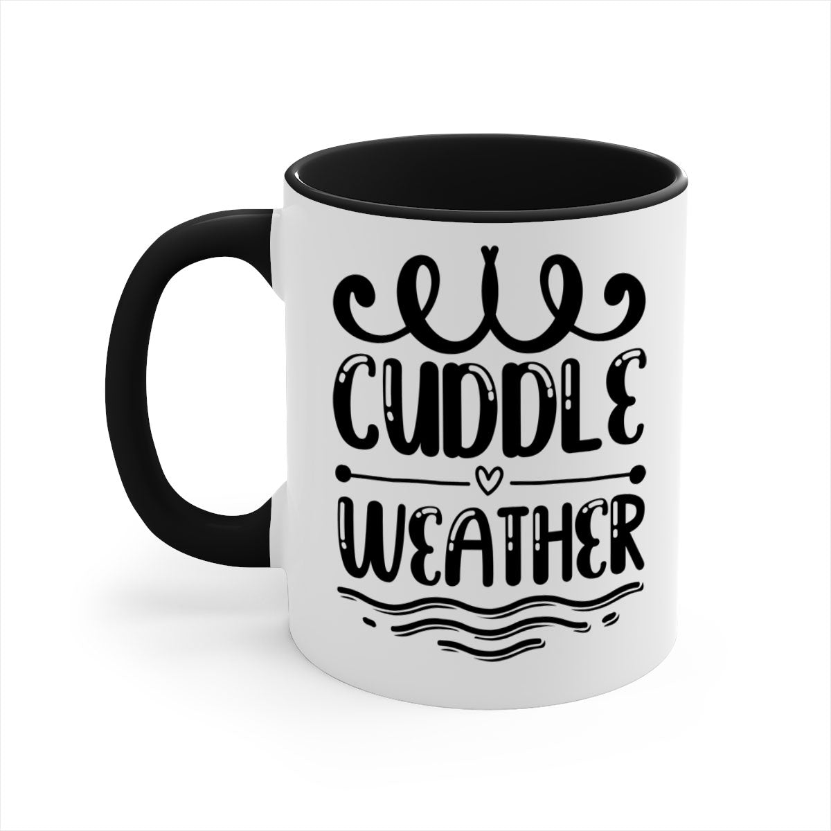 Cuddle Weather 86# Mug featuring a glossy finish and colored handle, available in multiple colors and sizes.