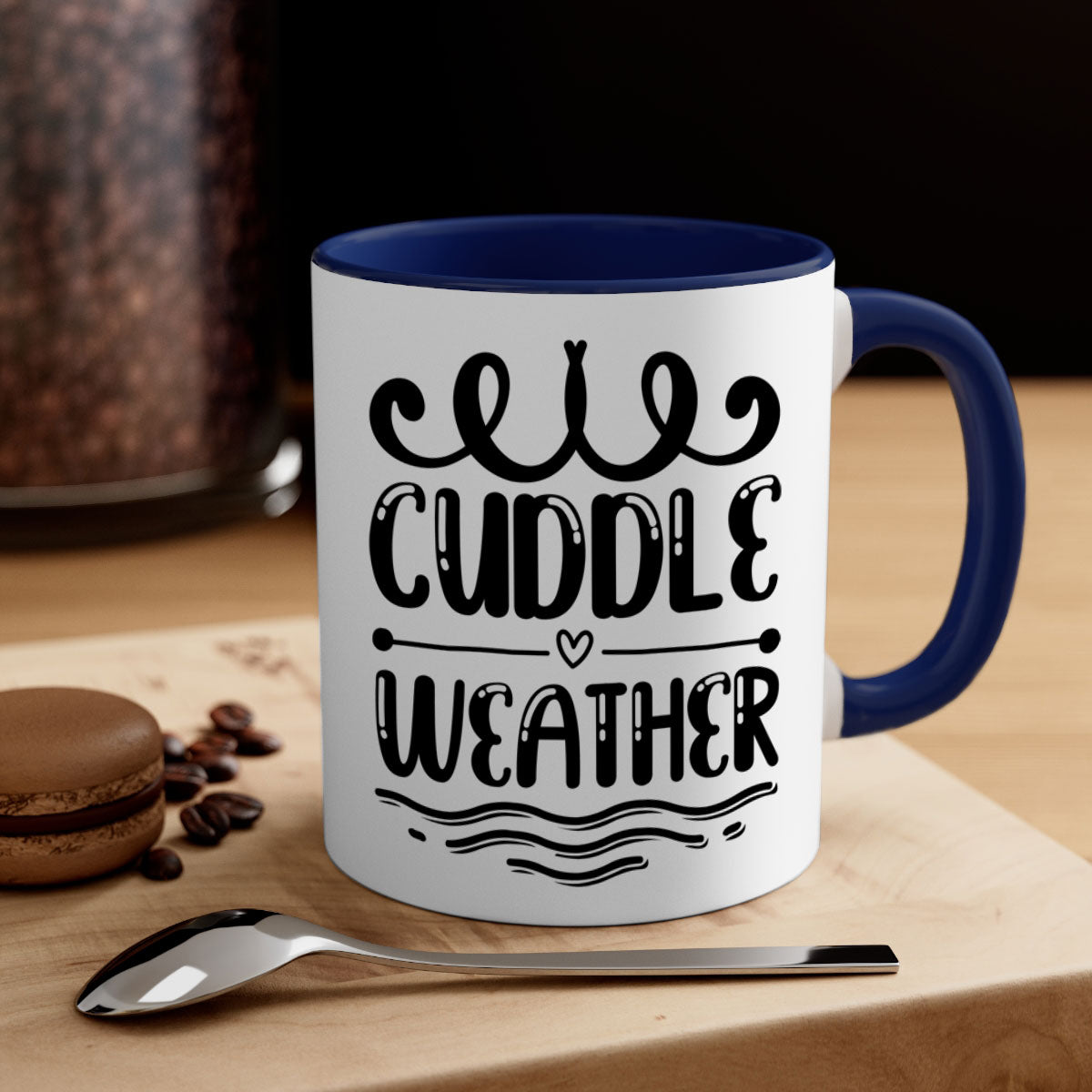 Cuddle Weather 86# Mug featuring a glossy finish and colored handle, available in multiple colors and sizes.
