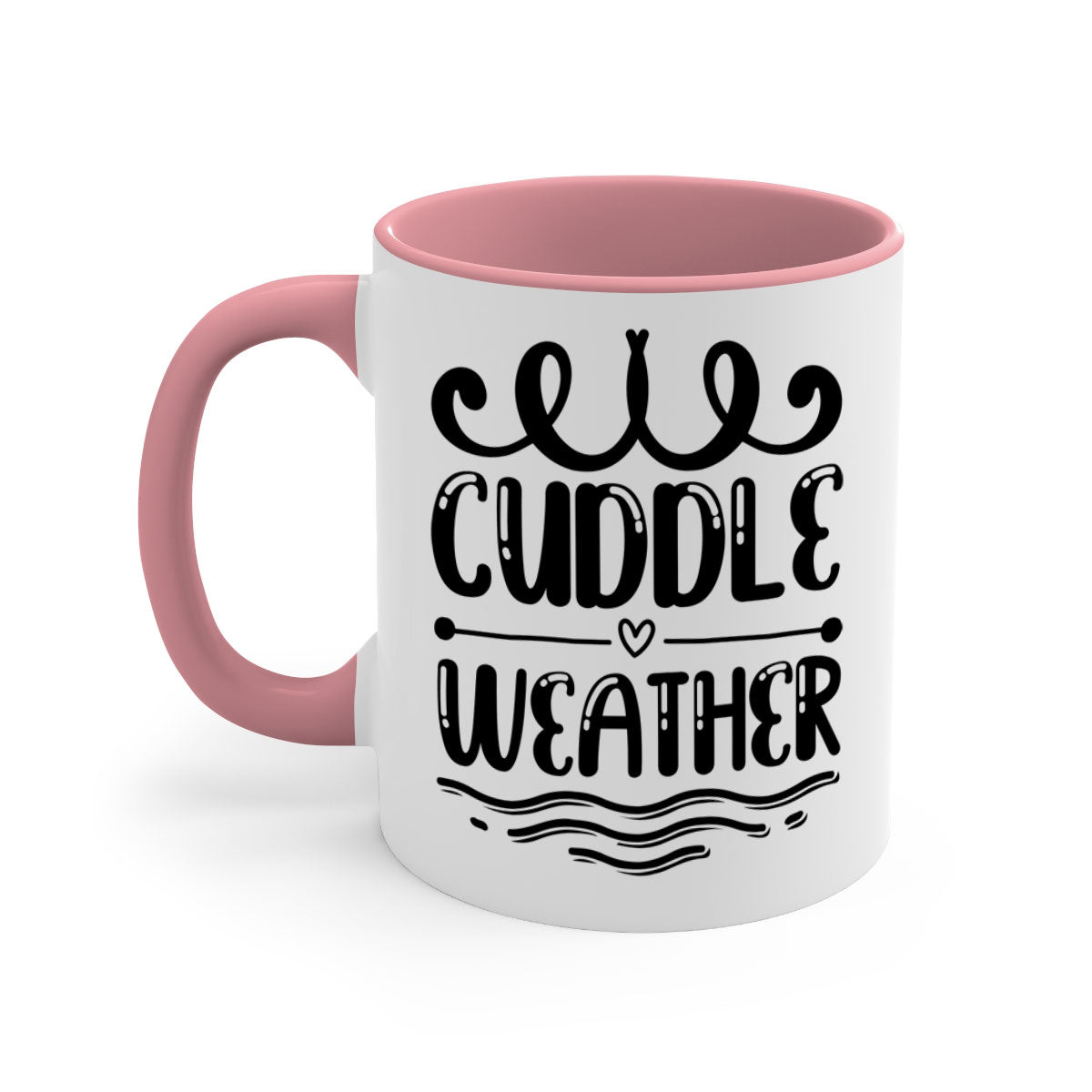 Cuddle Weather 86# Mug featuring a glossy finish and colored handle, available in multiple colors and sizes.