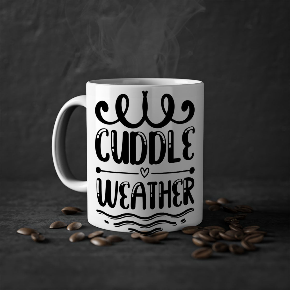 Cuddle Weather 86# Mug featuring a glossy finish and colored handle, available in multiple colors and sizes.