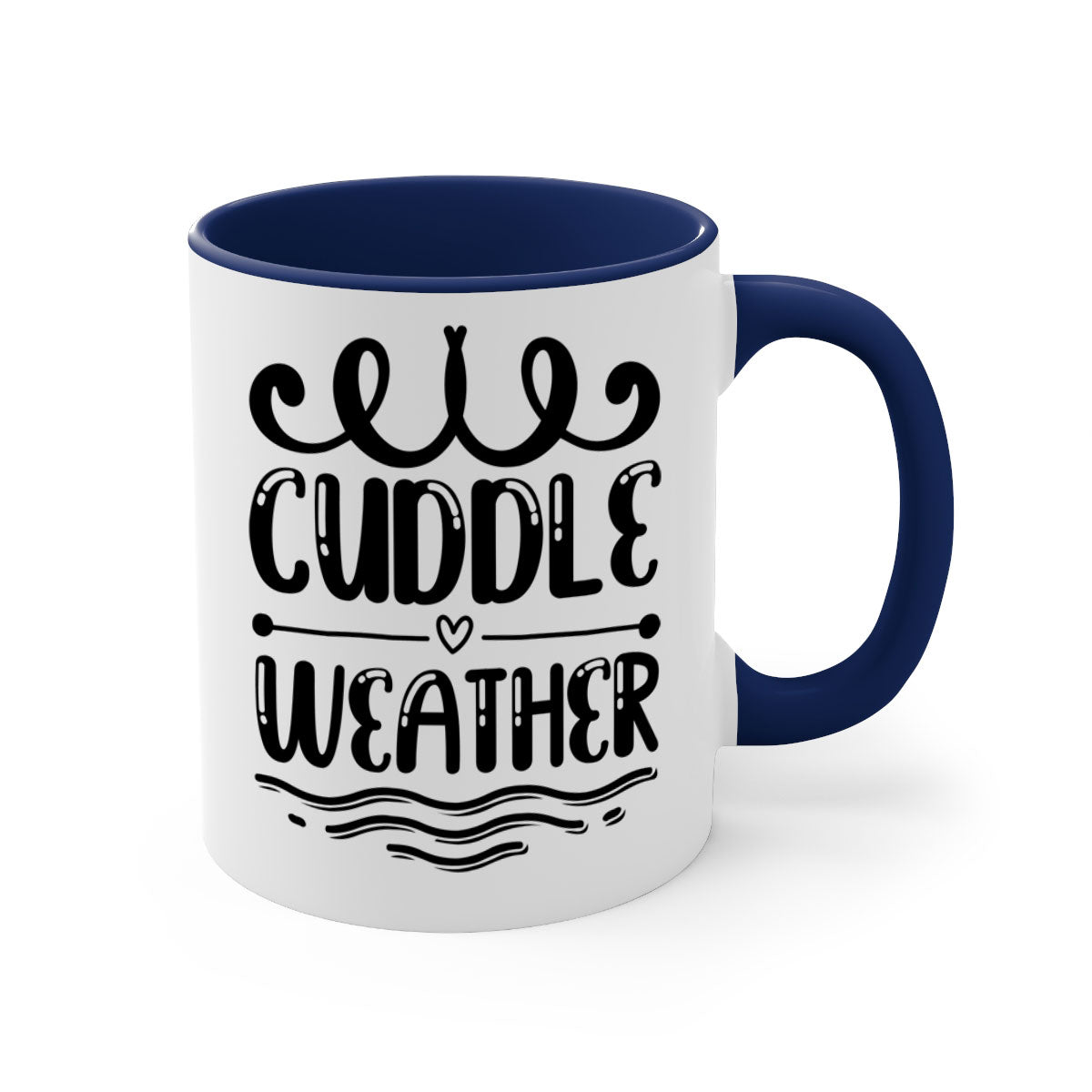 Cuddle Weather 86# Mug featuring a glossy finish and colored handle, available in multiple colors and sizes.