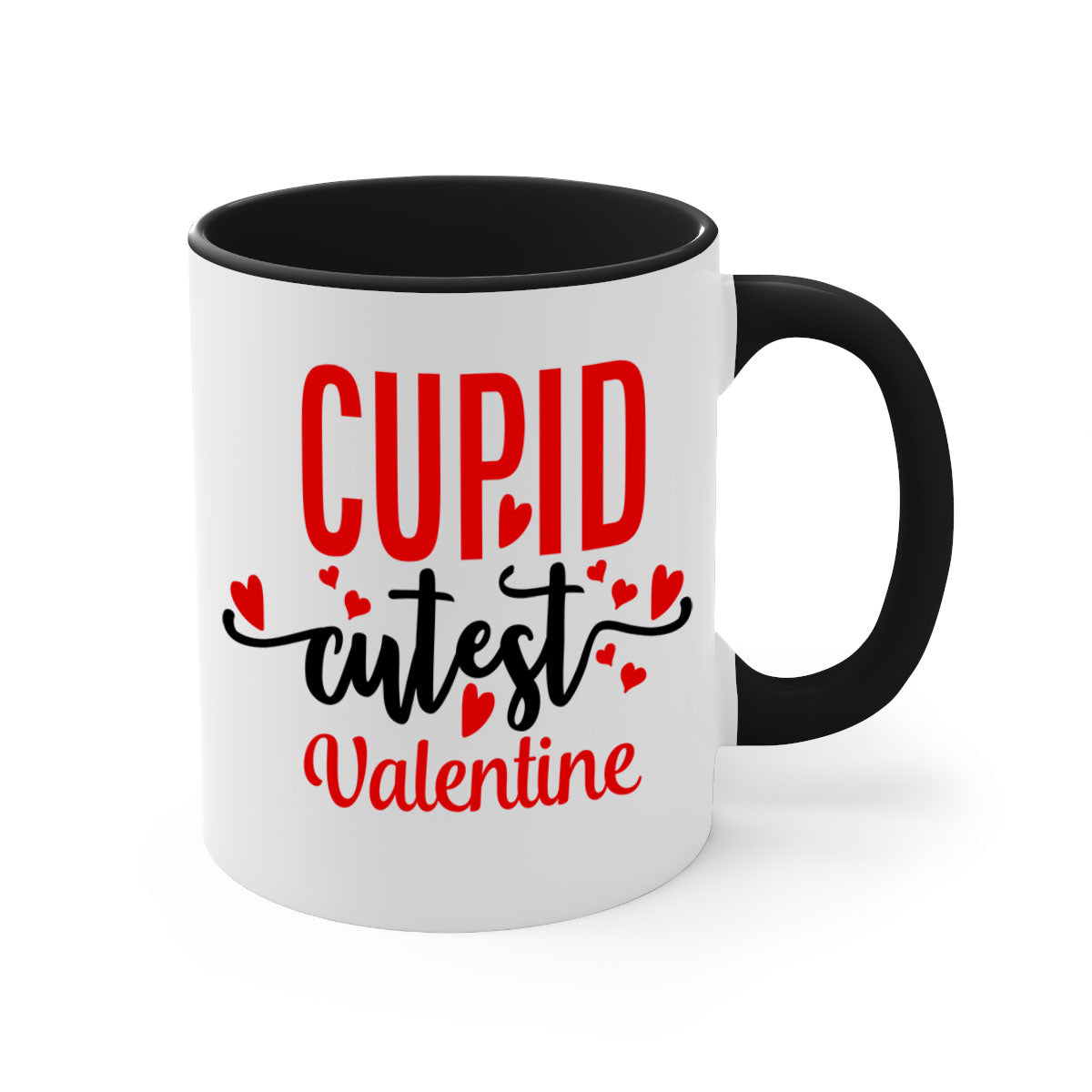 Cupid Cutest Valentine Mug with colorful handle and glossy finish, perfect for coffee or tea.