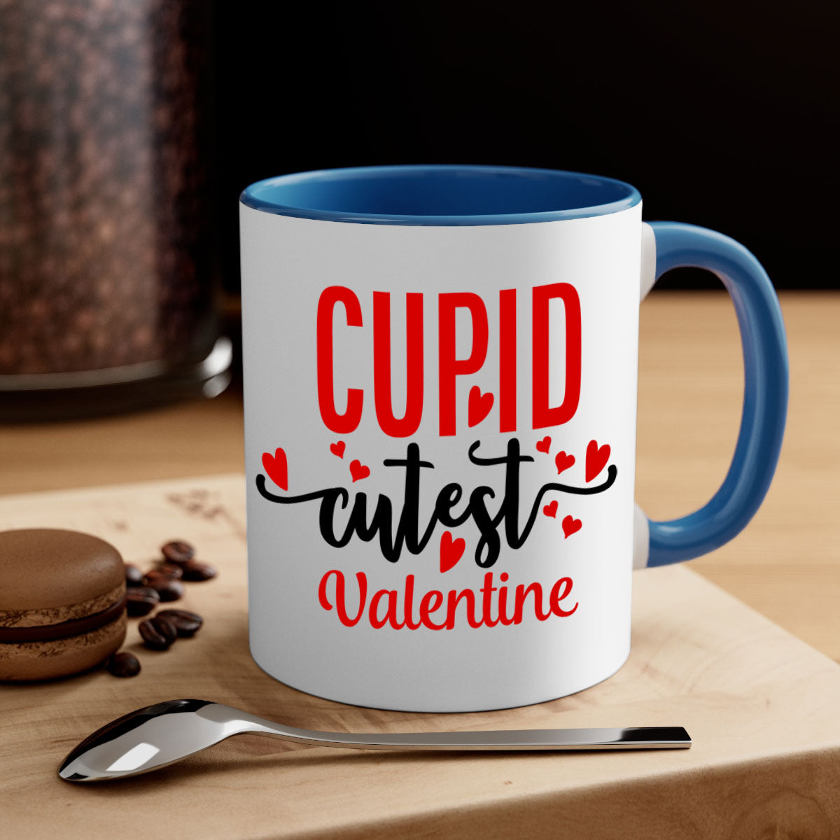 Cupid Cutest Valentine Mug with colorful handle and glossy finish, perfect for coffee or tea.