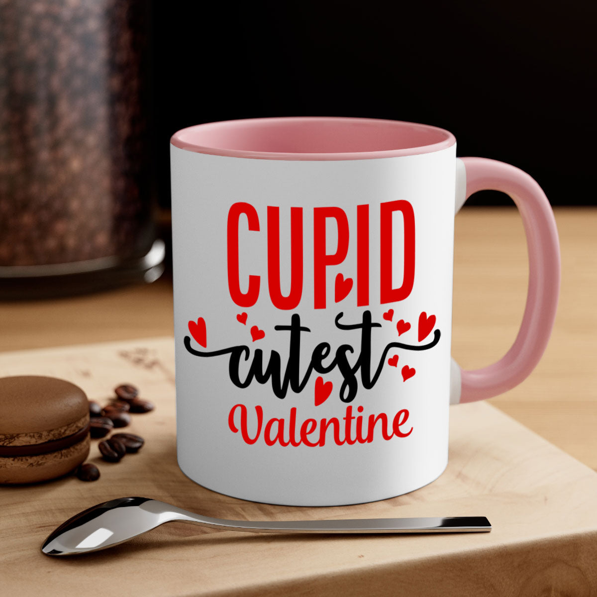 Cupid Cutest Valentine Mug with colorful handle and glossy finish, perfect for coffee or tea.
