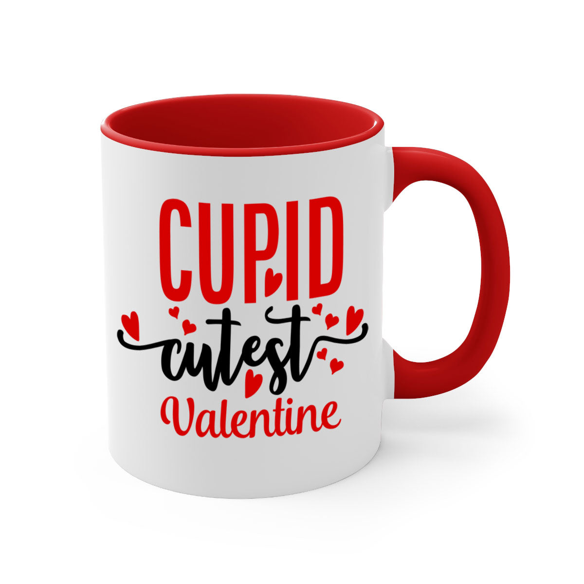 Cupid Cutest Valentine Mug with colorful handle and glossy finish, perfect for coffee or tea.